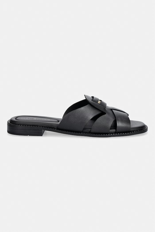 Tommy Hilfiger pantofle dámské kožené COIN LEATHER SANDAL FW0FW09126 černá SS26