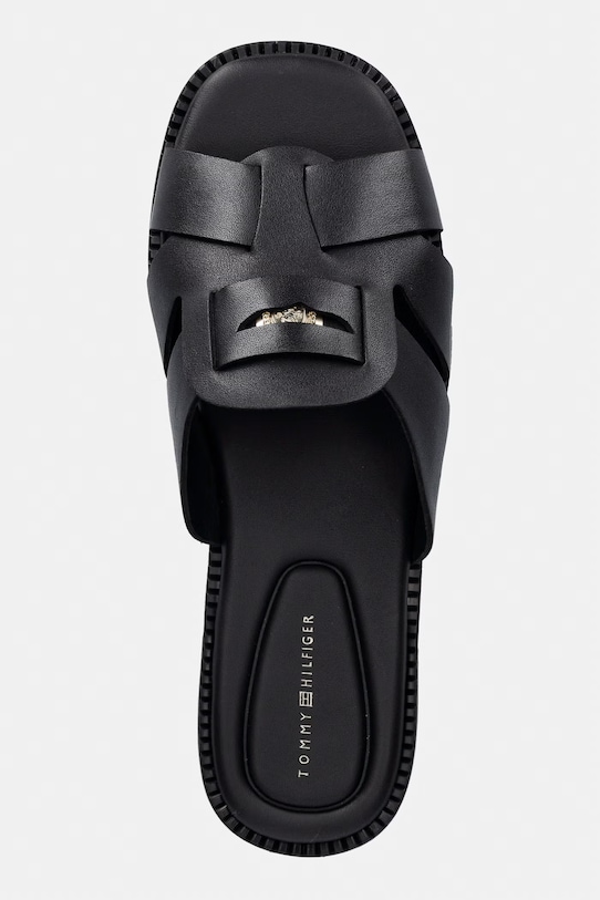 Tommy Hilfiger pantofle dámské kožené COIN LEATHER SANDAL černá FW0FW09126