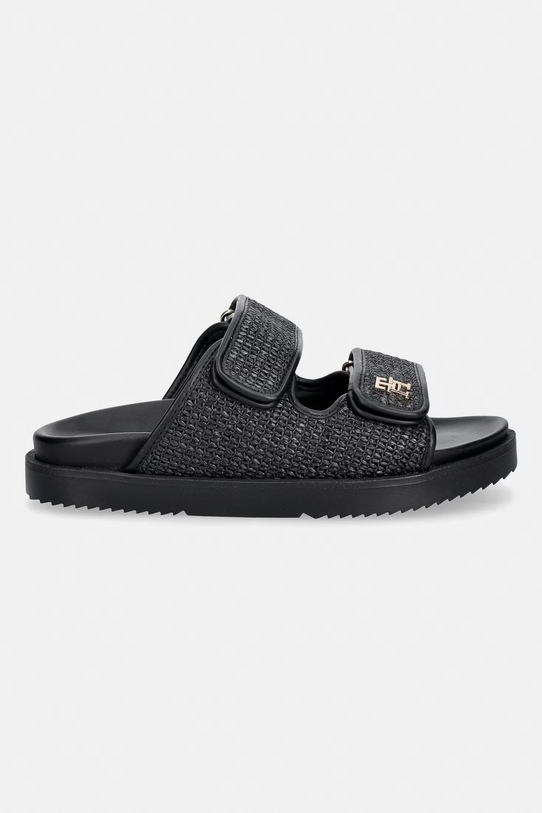 Tommy Hilfiger pantofle dámské DOUBLE STRAP RAFFIA SANDAL FW0FW09122 černá SS26