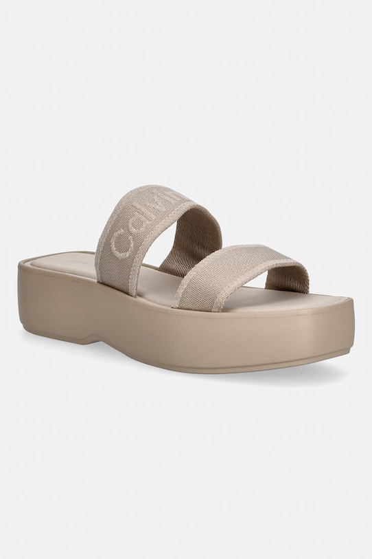 Calvin Klein papuci de damă FLATFORM SNDL WEBBING bej HW0HW02878