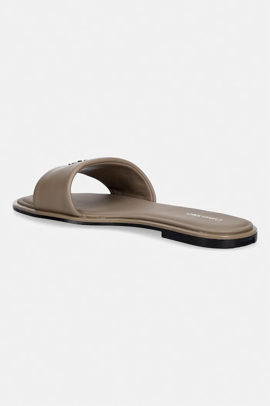 Обувки Calvin Klein чехли дамски от кожа ROUND FLAT SNDL LTH BAR HW 2 HW0HW02925 кафяв