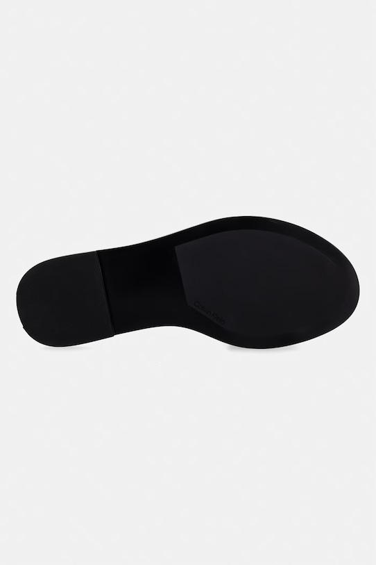 Calvin Klein pantofle dámské kožené ROUND FLAT SNDL LTH BAR HW 2 HW0HW02925 černá