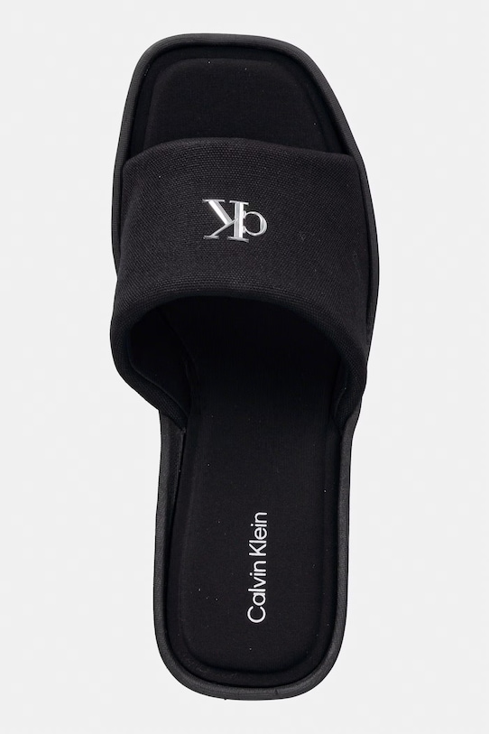 Calvin Klein дамски чехли със скосена пларформа WEDGE 70 SNDL CANV MG черен HW0HW03134