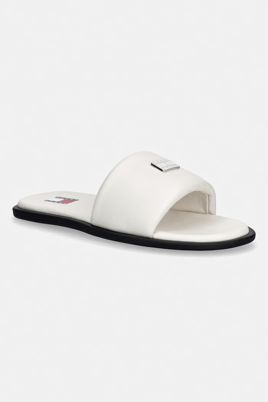 Tommy Jeans šľapky na plochom podpätku dámske kožené TJW SOFT PADDED CASUAL SLIDE béžová EN0EN02950