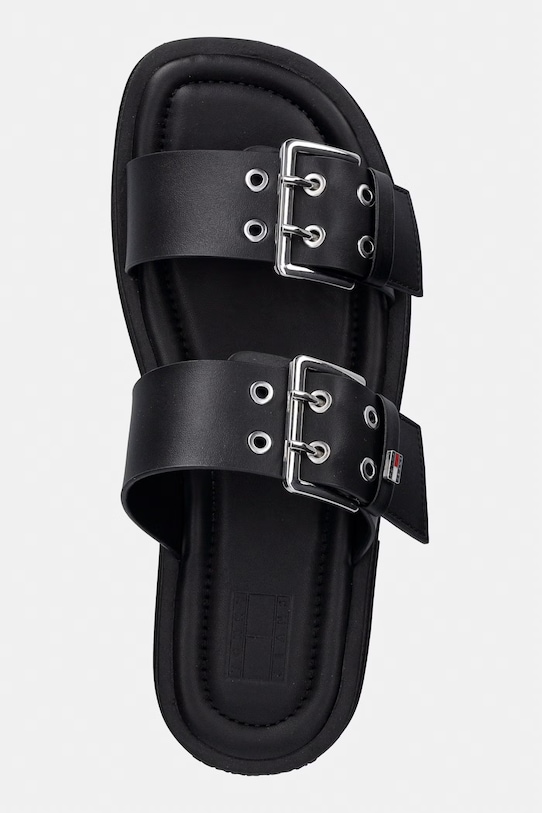 Tommy Jeans чехли дамски TJW BUCKLE STRAPS SANDAL черен EN0EN02966