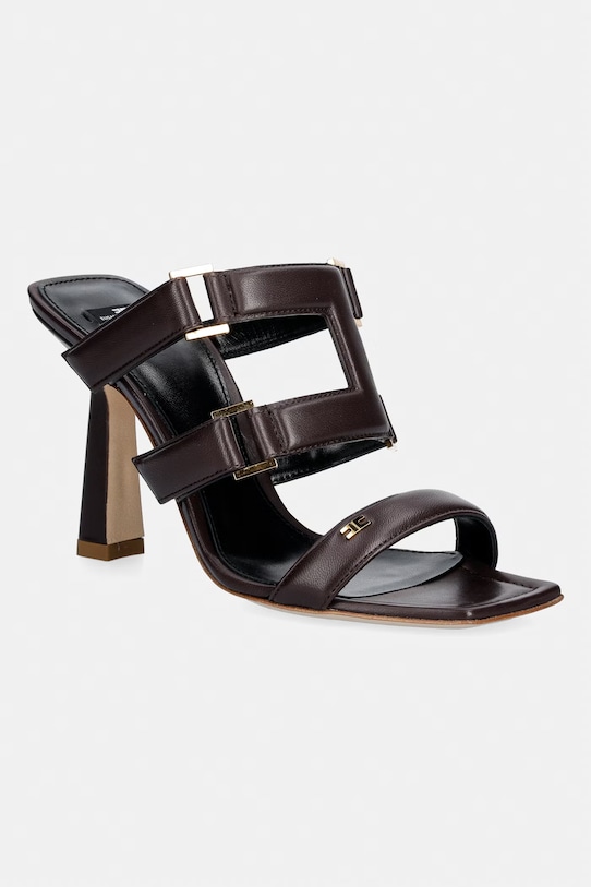 Elisabetta Franchi klapki na wysokim obcasie damskie skórzane brązowy SA44L62E2.644