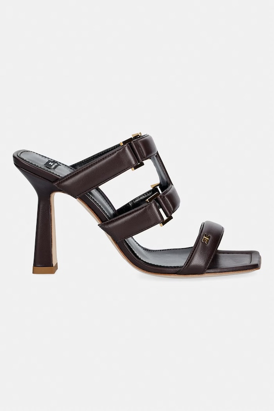 Elisabetta Franchi klapki na wysokim obcasie damskie skórzane SA44L62E2.644 brązowy SS26