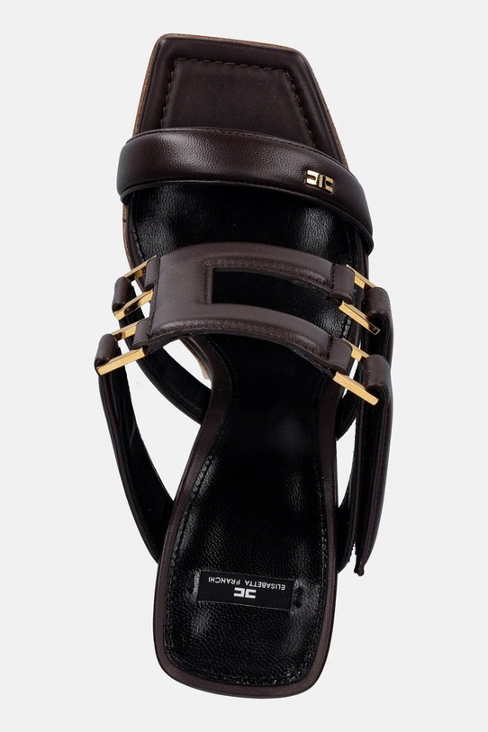 Elisabetta Franchi klapki na wysokim obcasie damskie skórzane brązowy SA44L62E2.644