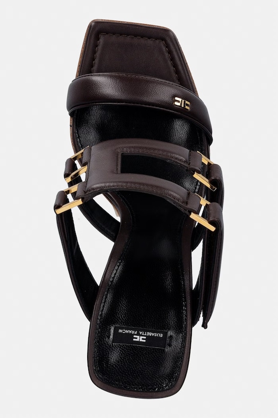 Elisabetta Franchi klapki na wysokim obcasie damskie skórzane brązowy SA44L62E2.644