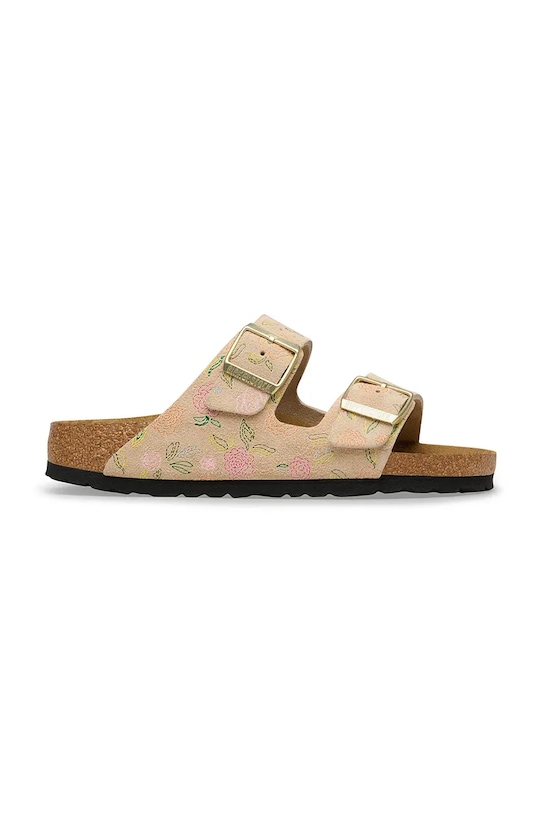 Birkenstock klapki zamszowe Arizona płaski beżowy 1031736