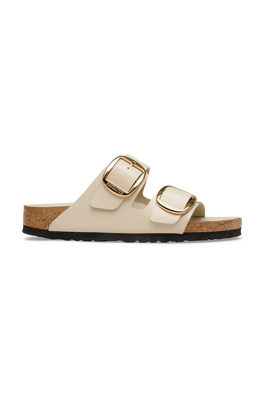 Birkenstock klapki skórzane Arizona Big Buckle płaski beżowy 1031854.N