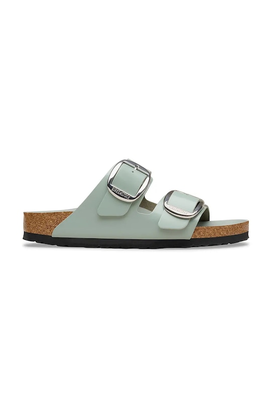 Birkenstock klapki skórzane Arizona Big Buckle płaski zielony 1031882.N