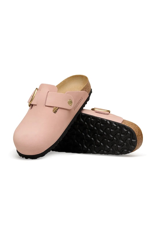 Birkenstock klapki skórzane Boston Big Buckle różowy 1031883.N