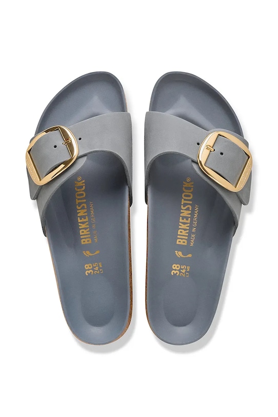 Birkenstock klapki skórzane Madrid Big Buckle 1032090 szary