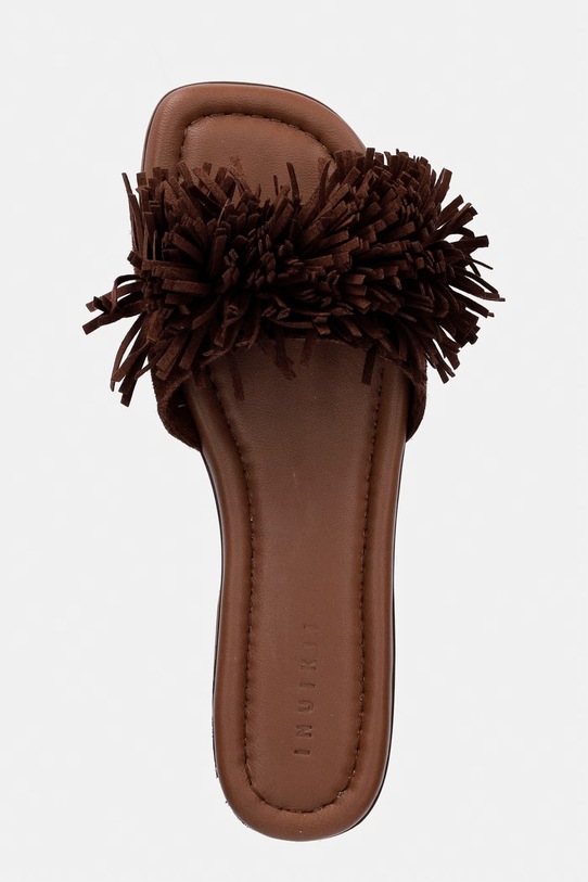 Inuikii klapki damskie zamszowe Fringes Flower brązowy 1014.003.0031.150