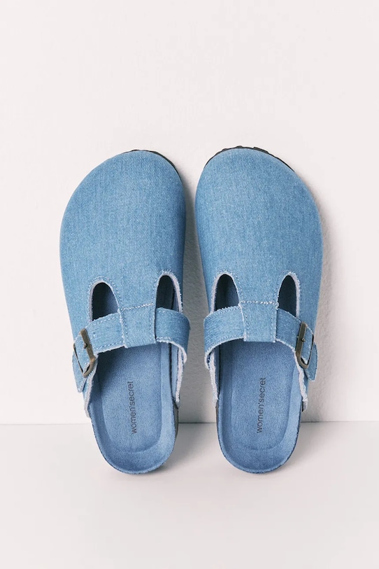 women'secret klapki z zakrytymi palcami damskie bawełniane MMS OPEN BIO DM niebieski 3223022