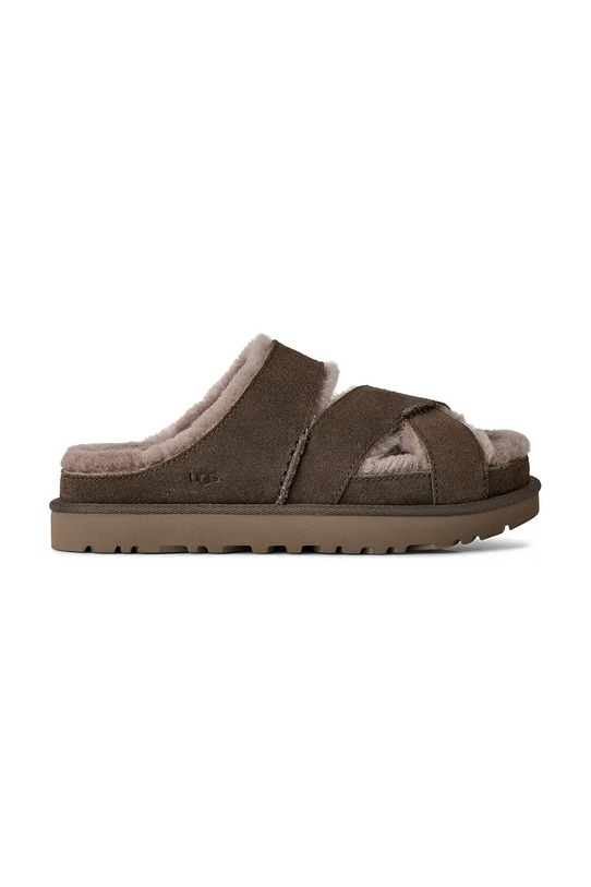 UGG klapki zamszowe W Greenport Cross Strap Slide płaski brązowy 1178470.DNSS