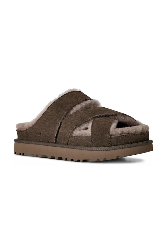 UGG klapki zamszowe W Greenport Cross Strap Slide 1178470.DNSS brązowy SS26