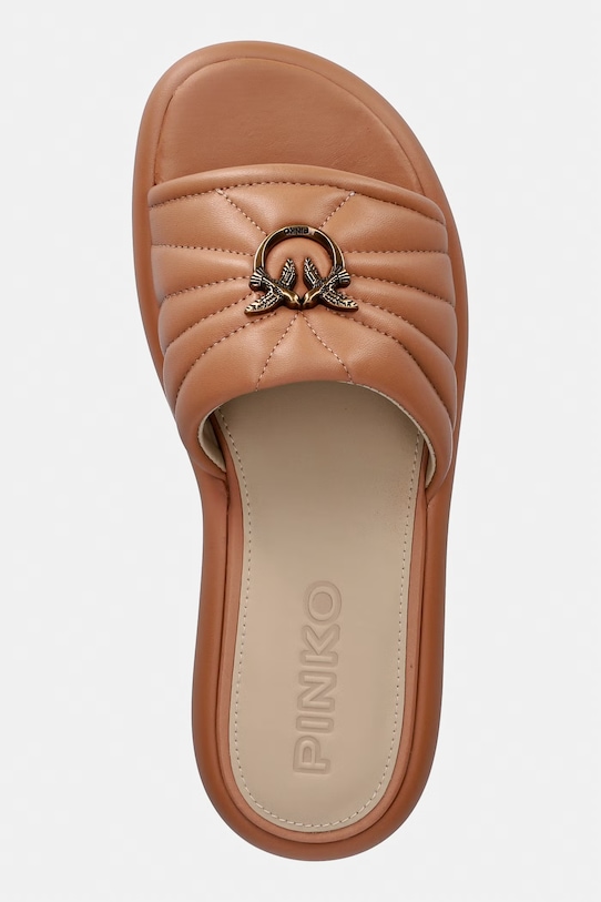 Pinko klapki damskie skórzane Fiona 03 brązowy SD0525.P003.Q61