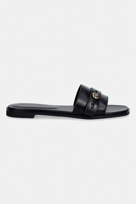 Tory Burch klapki skórzane Romy Slide 181993.006 czarny SS26