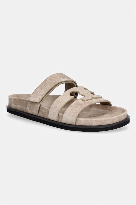 Tory Burch šľapky na plochom podpätku dámske semišové Ines Sport Slide béžová 163481.256