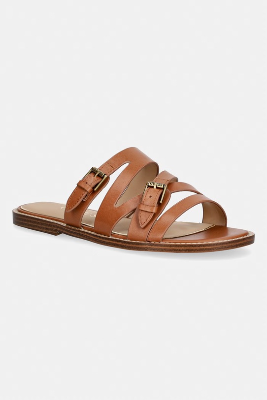 Guess šľapky dámske kožené GRAYDEN hnedá FLJGRY.LEA03.BROWN