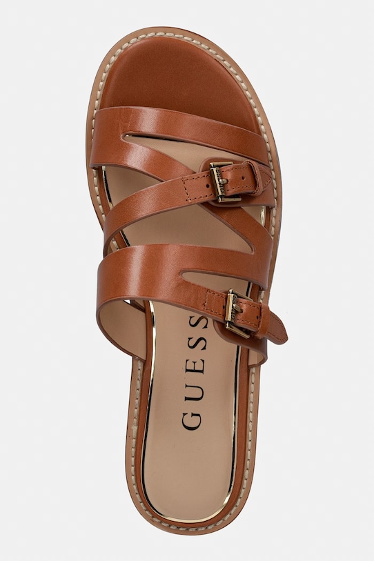 Guess šľapky dámske kožené GRAYDEN hnedá FLJGRY.LEA03.BROWN