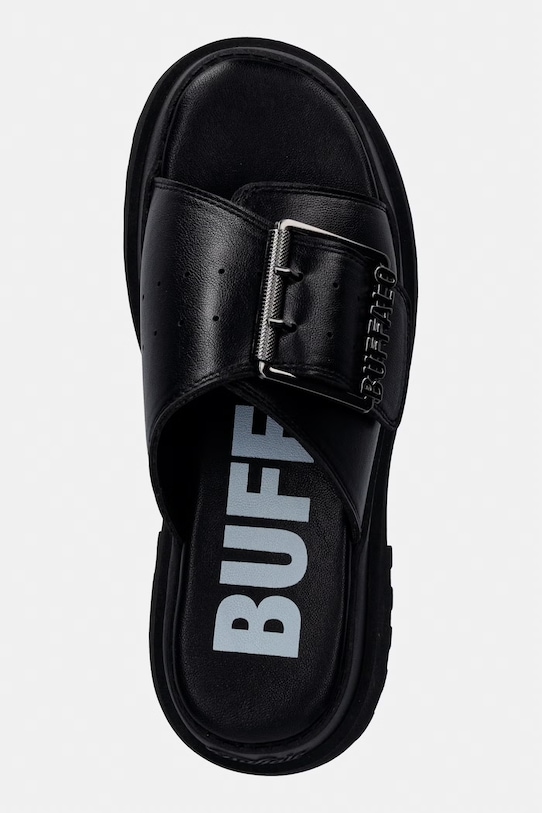 Buffalo klapki na platformie damskie Pluto Slide Buckle czarny 1602333