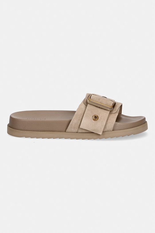 AllSaints klapki skórzane Ellie Western Sandal W039FE.BRN beżowy SS26