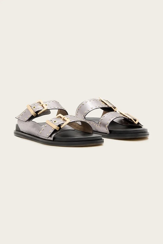 AllSaints klapki skórzane Magda Stud Sandal W115FC srebrny SS26