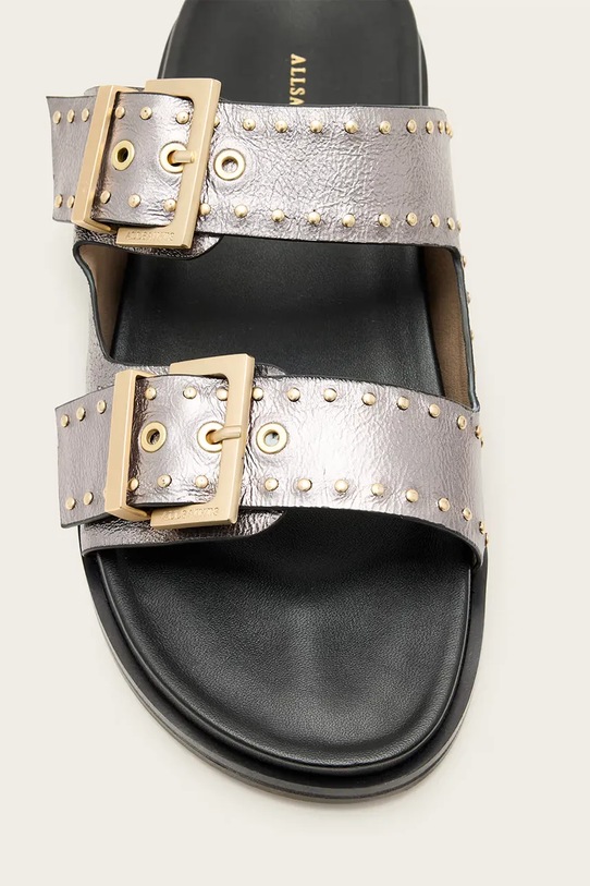 AllSaints klapki skórzane Magda Stud Sandal srebrny W115FC