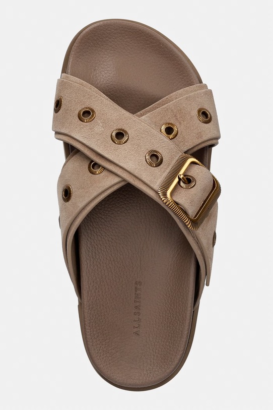 AllSaints klapki skórzane Suki Western Sandal beżowy W042FE