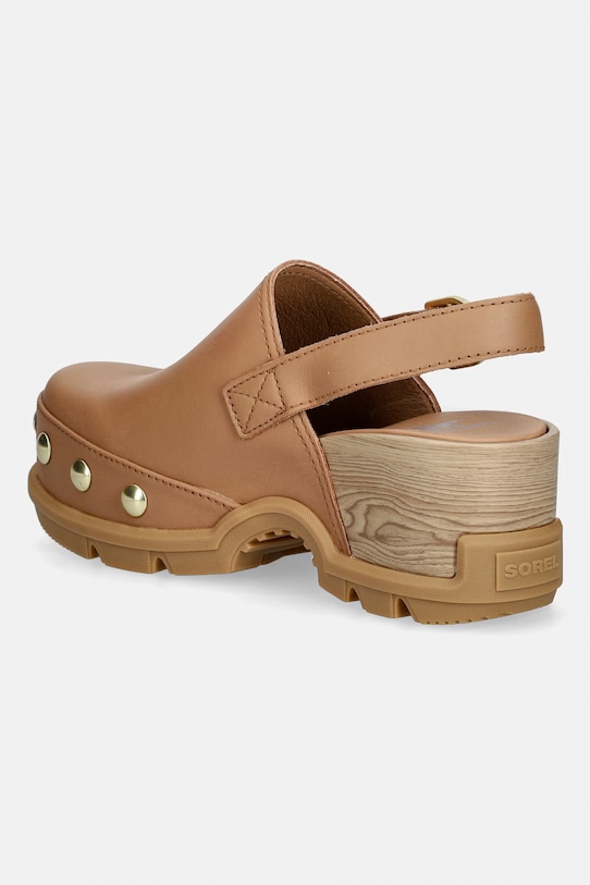 Boty Sorel pantofle na klínku dámské kožené ROAM CLOG RVT 2113151253 béžová