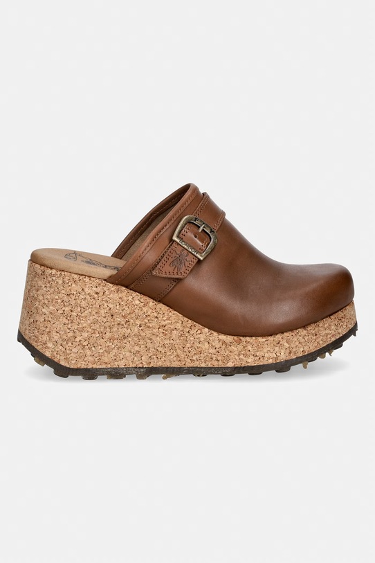 Fly London σαγιονάρες Γυναικείες σε σφήνα δερμάτινες DERT441FLY P145441003 καφέ SS26