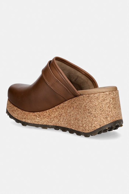 Παπούτσια Fly London σαγιονάρες Γυναικείες σε σφήνα δερμάτινες DERT441FLY P145441003 καφέ