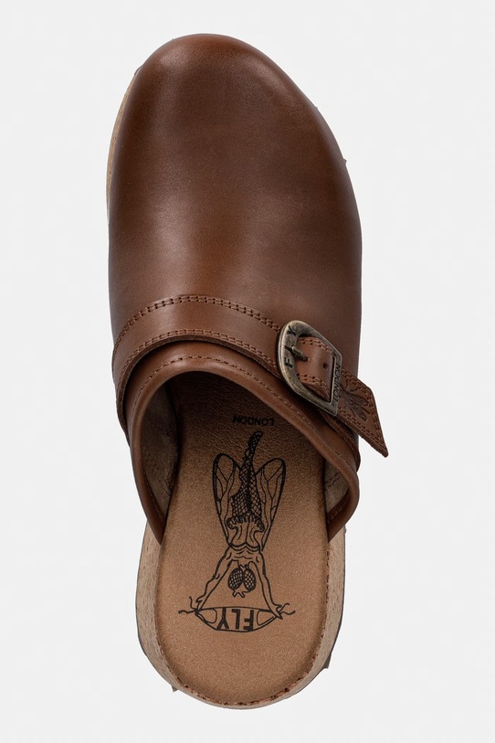 Fly London σαγιονάρες Γυναικείες σε σφήνα δερμάτινες DERT441FLY καφέ P145441003