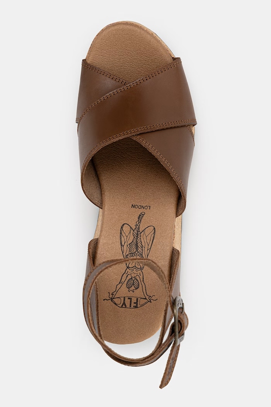 Fly London σανδάλια σε σφήνα δερμάτινα DONY440FLY καφέ P145440003