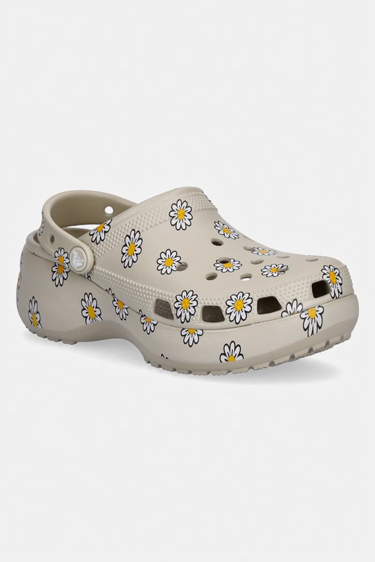 Crocs klapki na platformie damskie Classic Platform Floral Clog beżowy 212668.1WY