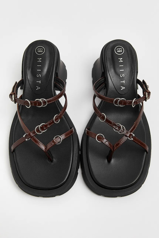 Obuwie Miista klapki skórzane Jaslene E8.3903 brązowy