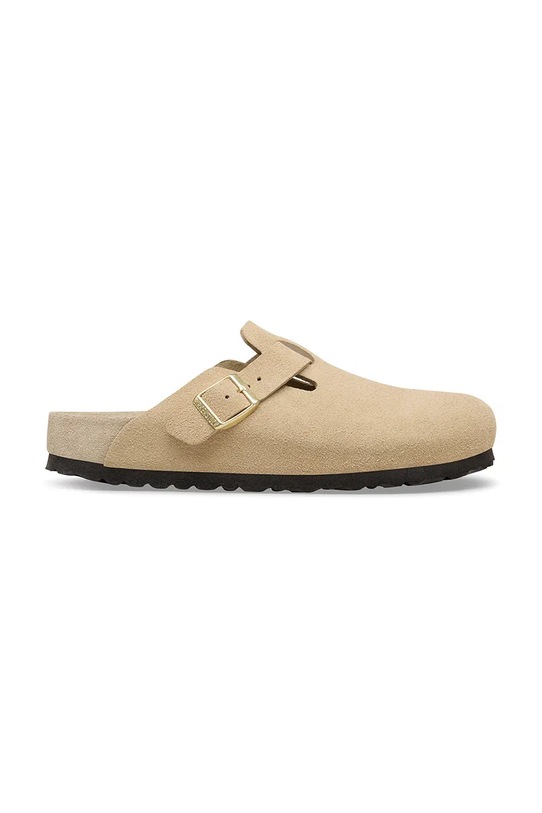 Birkenstock klapki zamszowe Boston EXQ LEVE płaski beżowy 1031511