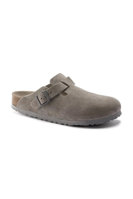 Birkenstock klapki zamszowe Boston SFB LEVE 1020526 szary SS26