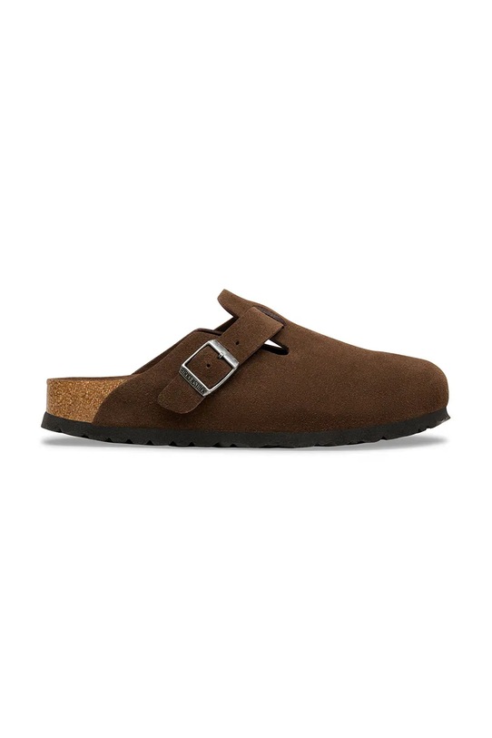 Birkenstock klapki zamszowe Boston SFB LEVE bez obcasa brązowy 1031637