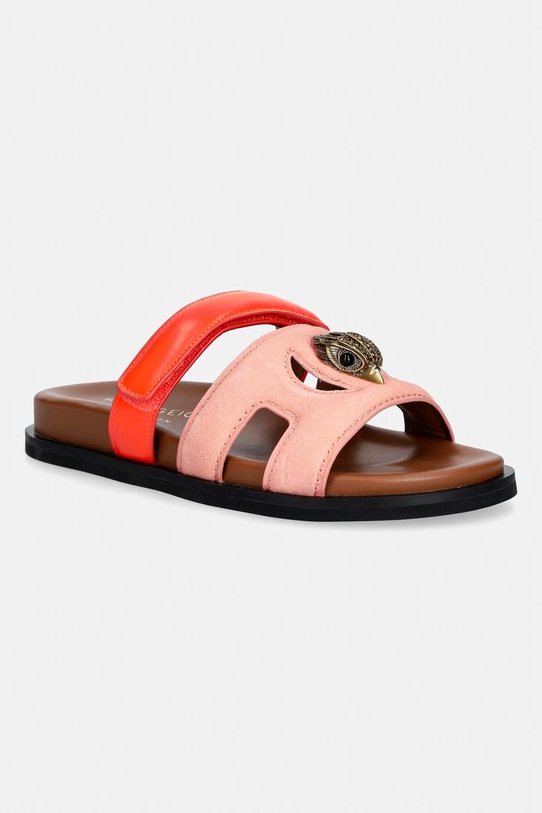 Kurt Geiger London klapki na płaskim obcasie damskie zamszowe Eagle Cut Out Sandal pomarańczowy 4732657239