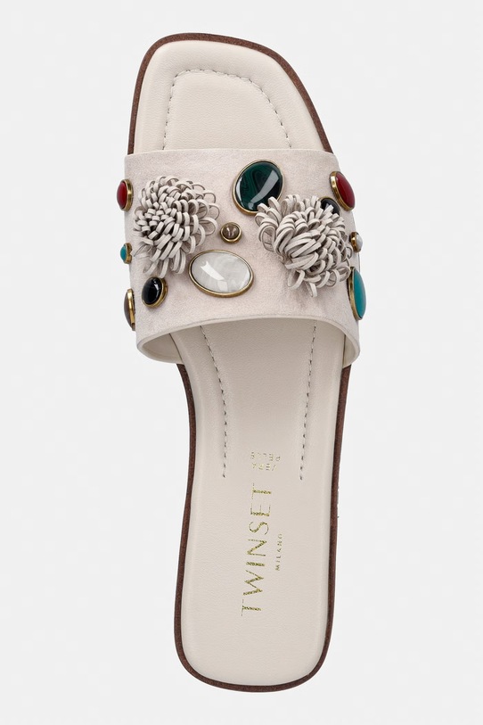 Twinset klapki na płaskim obcasie damskie zamszowe beżowy 261TGT062.00059