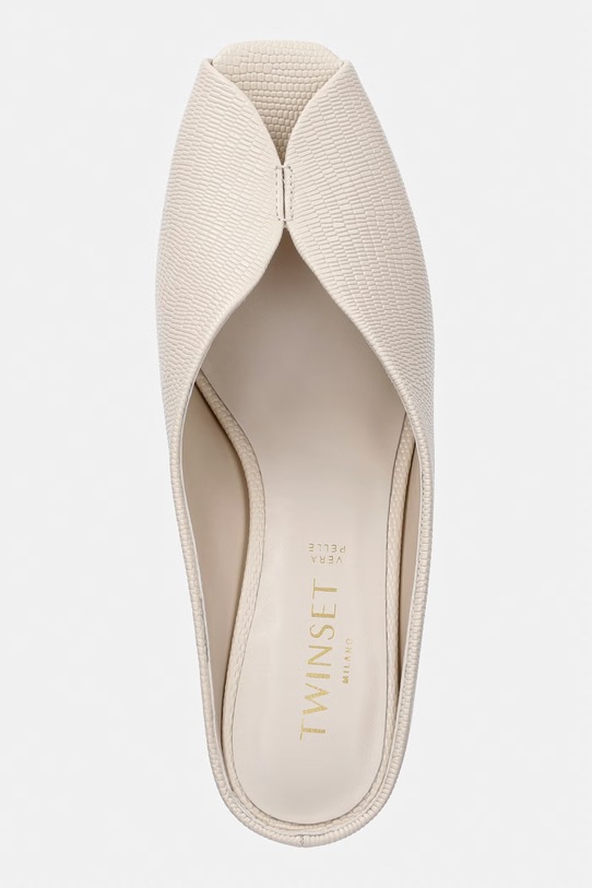 Twinset klapki na niskim obcasie damskie skórzane beżowy 261TGT018.13533