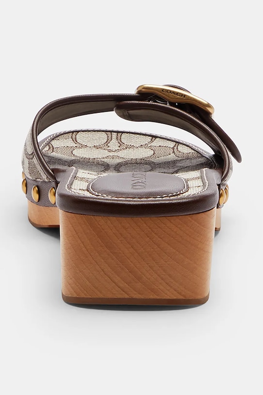 Obuwie Coach klapki na niskim obcasie damskie skórzane Margot Signature Jacquard CEF13.S8W brązowy