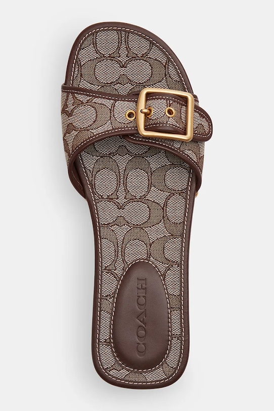 Coach klapki na niskim obcasie damskie skórzane Margot Signature Jacquard brązowy CEF13.S8W