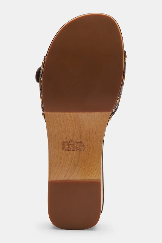 Coach klapki na niskim obcasie damskie skórzane Margot Signature Jacquard CEF13.S8W brązowy