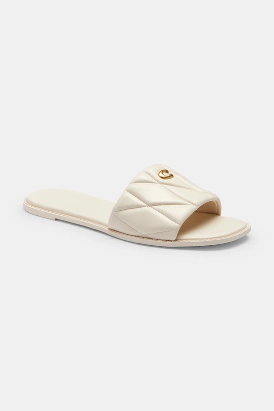 Coach klapki na płaskim obcasie damskie skórzane Holly Quilted Leather Sandal CEF42.CHK biały SS26