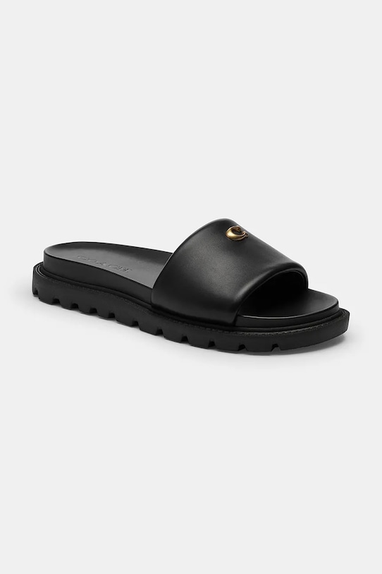 Coach klapki na płaskim obcasie damskie skórzane Brynn Leather Slide Sandal CEF50.BLK czarny SS26